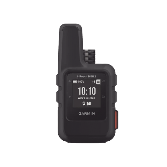GPS portátil inReach® Mini 2 / Pantalla Monocroma Transflectiva 23 x 23 mm / Resolución 176 x 176 píxeles / Batería Recargable de Iones de Litio / Autonomía Hasta 14 Días / Resistencia al Agua IPX7 / Conectivi