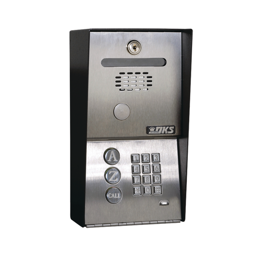 Audioportero Telefónico DKS Con Directorio / 100 Números Telefónicos / Control Para 2 Puertas / Gabinete Para Sobreponer / Marcación a 16 Digitos / Linea análoga o digital