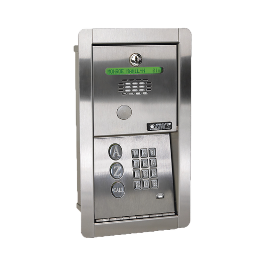 Audioportero Telefónico DKS Con Directorio / 100 Números Telefónicos / Control Para 2 Puertas / Gabinete Para Empotrar / Marcación a 16 Digitos / Linea análoga o digital