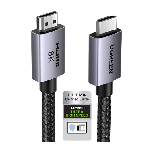 Cable HDMI 2.1 de 8K@60Hz | 3 metros | 48Gbps | HDR10+ | 3D Inversivo| eARC | Dolby ATMOS | VVR | QMS | QFT | ALLM | 3 modos de Visualización | Certificado HDMI 8K | Niquelado | Nylon Trenzado | Carcasa de Aluminio.