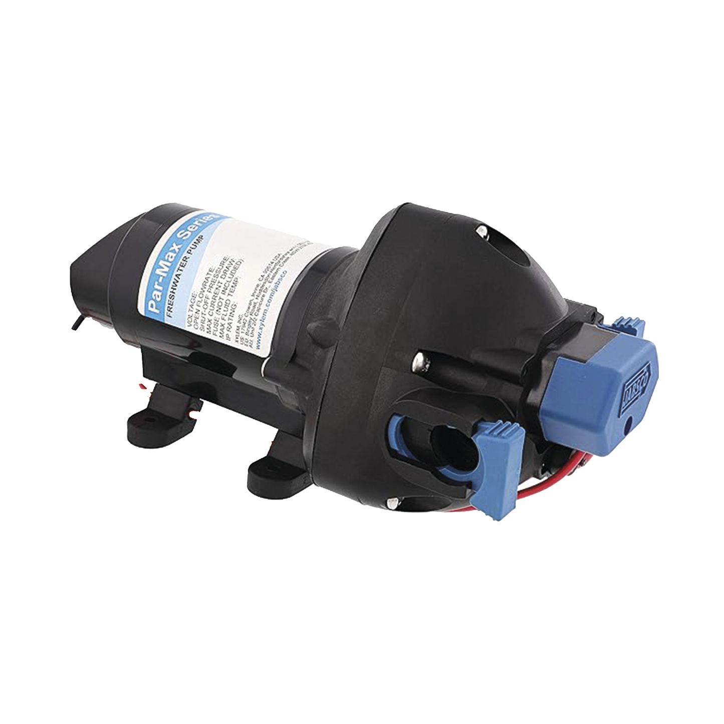 Bomba controlada por presión Par Max 2 a 24 Vcd, caudal de 2 GPM, presión máxima 35 psi, para manguera de entrada con orificio de 13 mm (½”)