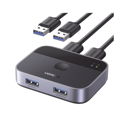 Conmutador USB para Compartir 2 Puertos USB 3.0 a 2 PC ́s | Cambio Mediante Botón | Incluye Dos Cables USB de 1.5 m | ABS | Permite que 2 Usuarios Compartan 2 Dispositivos Periféricos USB 3.0, como una impresora, un escáner, etc.