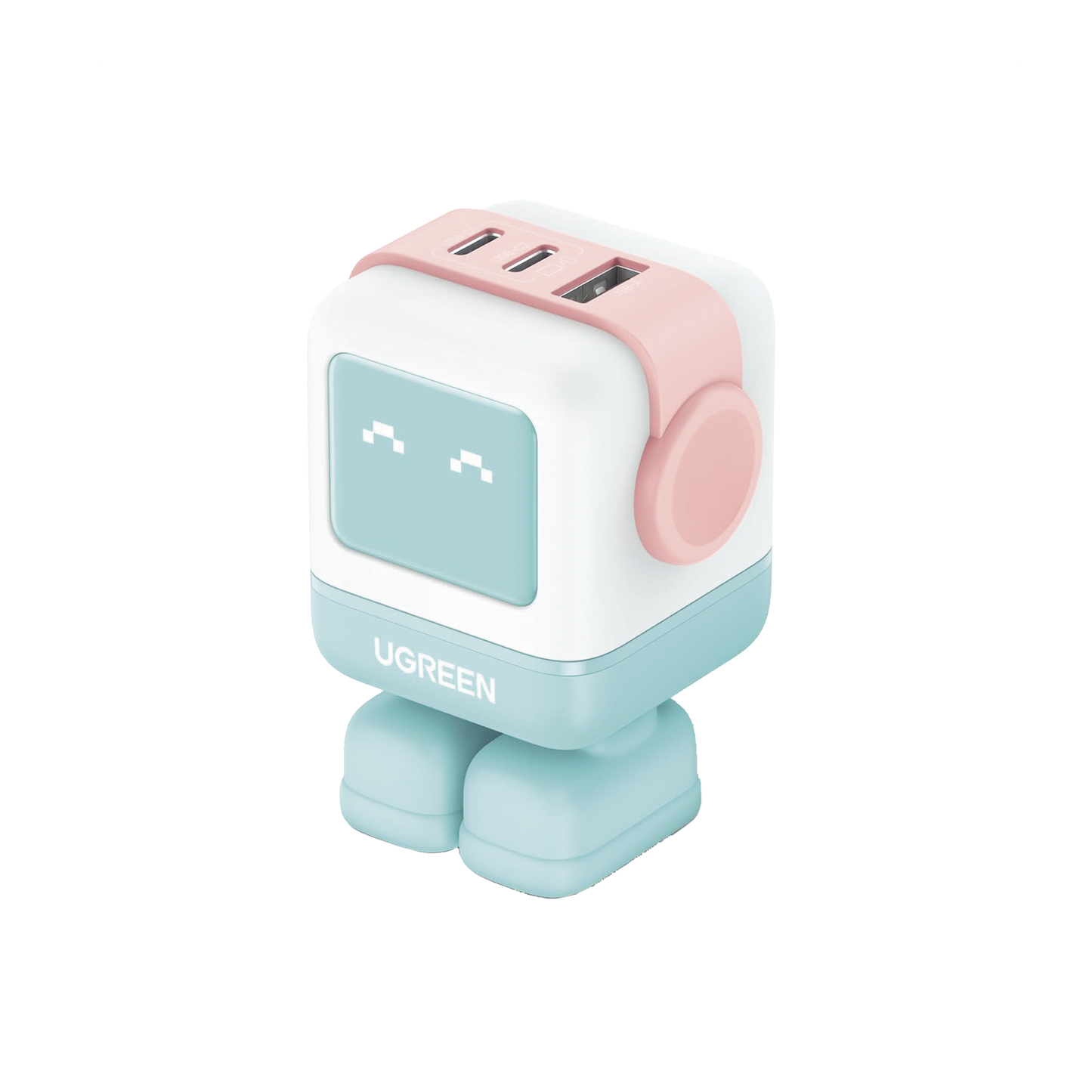 Cargador RobotGaN de 65W Serie UNO | 3 Puertos de Carga Rápida | 2 USB-C | 1 USB-A | PD 3.0 | QC 4.0 | Carga Inteligente | Tecnología GaN II | Zapato Magnético Extraíble | Carcasa Ignifuga | Pantalla LED.