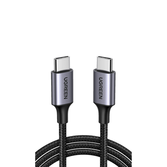 Cable USB-C a USB-C | 2 Metros | Transferencia de datos de 480 Mbps | Carga Rápida de hasta 60W | QC 4.0/3.0/2.0 | PD3.0 | FPC | AFC | Protección Integrada | Caja de Aluminio | Nylon Trenzado | Color Negro.