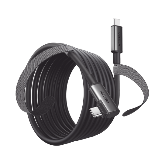 Cable USB-C a USB-C (Cable Link) | 5 metros (16 pies) | Transferencia de Alta Velocidad | Carga Rápida | Un Extremo Angulado | Caja de Aluminio | Nylon Trenzado.