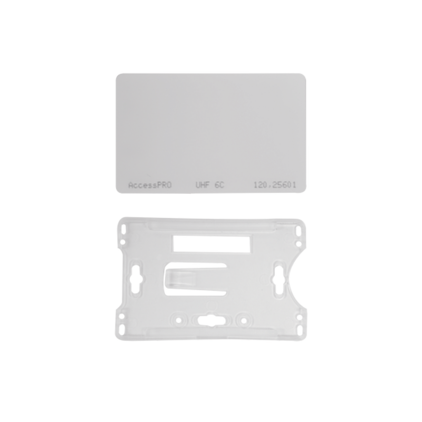 Kit de Tag UHF tipo Tarjeta para lectoras de largo alcance 900 MHZ / EPC GEN 2 / ISO 18000 6C / No imprimible / Incluye porta tarjeta