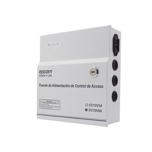 Fuente de Alimentación / 1 Salida 11-15 Vcc / 5 A / Temporizador Integrado / Con Capacidad de Batería de Respaldo / Requiere Batería / Aplicaciones en sistemas de control de Acceso