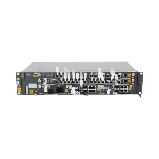 OLT Carrier Class Modular GPON, 2 Ranuras, Incluye 2 Tarjetas de Servicio de 16 puertos GPON, (32 Modulos GPON C+ Incluidos) 1 Fuente de CA, 2 UR, Incluye Instalación de software UNM2000, (Interoperabilidad con ONU´s de Terceros sin Costo)