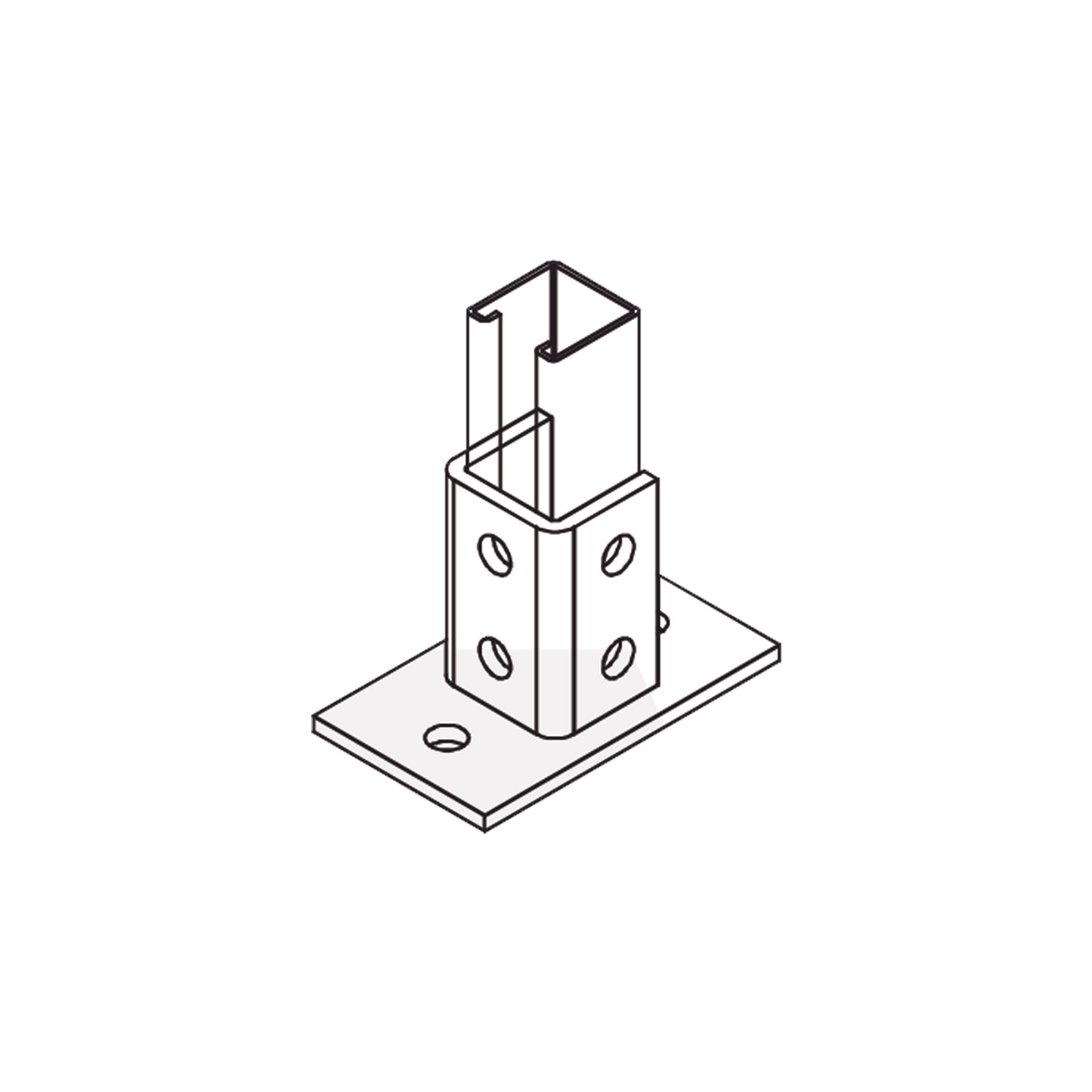 Base Rectangular con 2 perforaciones para Perfil Sencillo.
