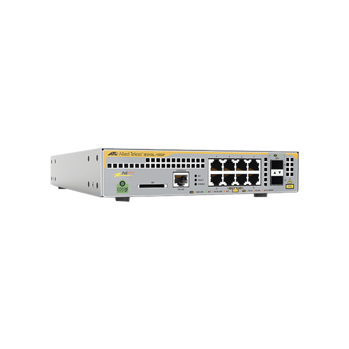 Switch Industrial-Lite PoE+ administrable capa 2 de 8 Puertos 10/100/1000 Mbps + 2 puertos SFP, 124 W