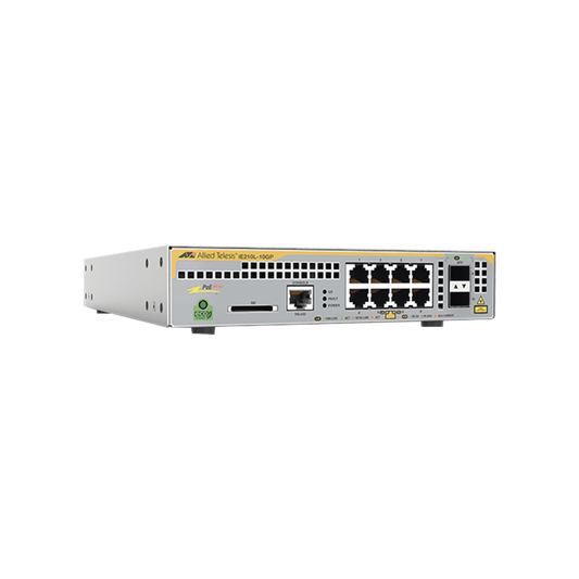 Switch Industrial-Lite PoE+ administrable capa 2 de 8 Puertos 10/100/1000 Mbps + 2 puertos SFP, 124 W