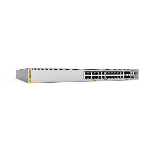 Switch Inteligente Empresarial para Distribución, PoE+, Stackable, Capa 3, 24 puertos Gbps + 4 puertos SFP+ 10 G, 740 W, Doble fuente PSU, Serie x530L
