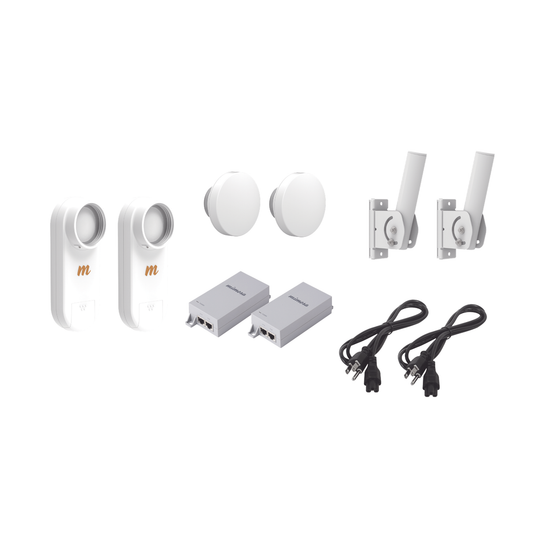Kit de 2 radios C5X con 2 antenas de (12 dBi), rango de frecuencia extendida (4.9 a 6.4 GHz), incluye inyector POE, cable de alimentación y 2 FLEXIMOUNT-XL para alineación, distancia de hasta 3 km