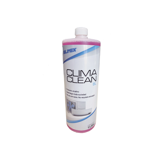 CLIMA CLEAN BL Limpiador a base ácida que garantiza una limpieza profunda y profesional en derpentines de minisplits, mejorando su eficiencia y prolongando su vida útil