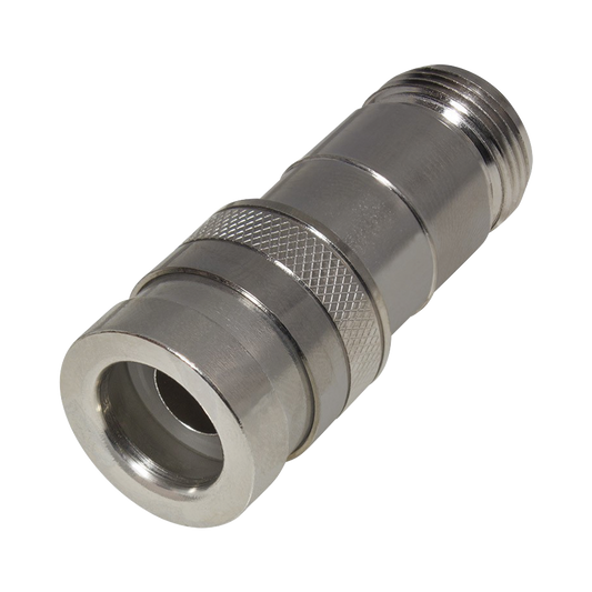 Conector N Hembra de Compresión, en Línea para LMR-400, CNT-400, RG-8/U, Plata/ Oro/ Teflón.
