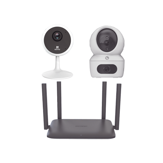 Kit de cámaras WiFi Para Uso en Interior / Incluye 1 pieza CS-H7C / 1 pieza CS-C1C / 1 Pieza de Router DS-3WR15X / Detección de Movimiento / Audio Bidireccional / 4 Puertos 1000 Mbps / Visión nocturna a color
