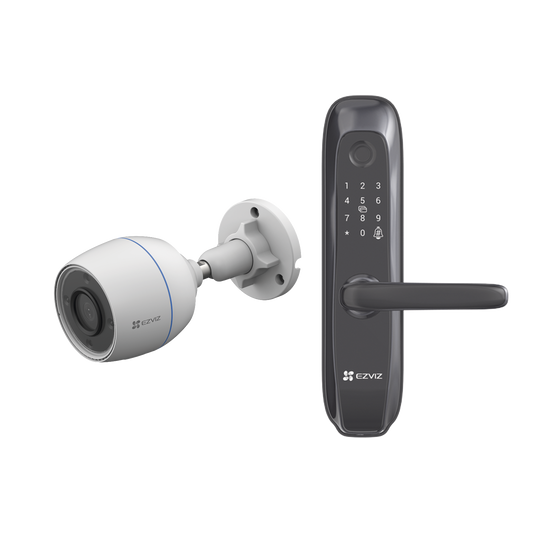 Kit de Cerradura Inteligente con Cámara IP Wi-Fi modelo CS-H3C / Apertura Remota desde la App / Códigos Temporales Para Visitantes / Lectura de Huella / Lectura de Tag / Contraseña / Botón para Timbrar / Alarma Anti-intrusion