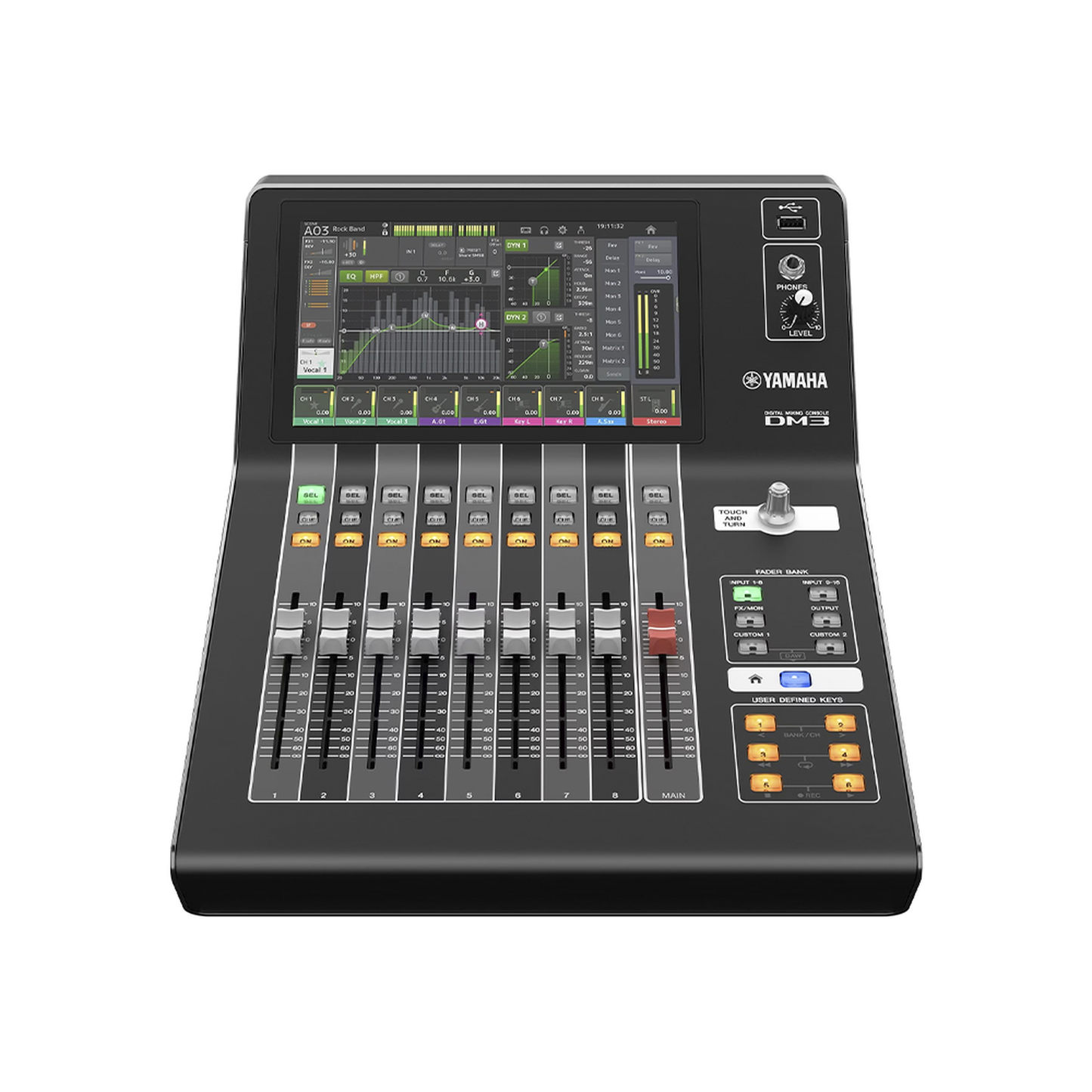 Mezcladora digital para grabación o en vivo 16 x 8 pantalla tactil 9" con puertos Dante incorporado