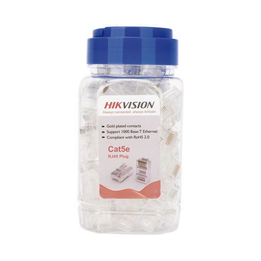 Bote con 100 Piezas de Plug Modular RJ45 / Cat 5e / Chapado en Oro a 30 Micras / Sin Blindaje / Facil Instalación / Uso Interior / Soporta Norma TIA-568B / Cumple con RoHS 2.0