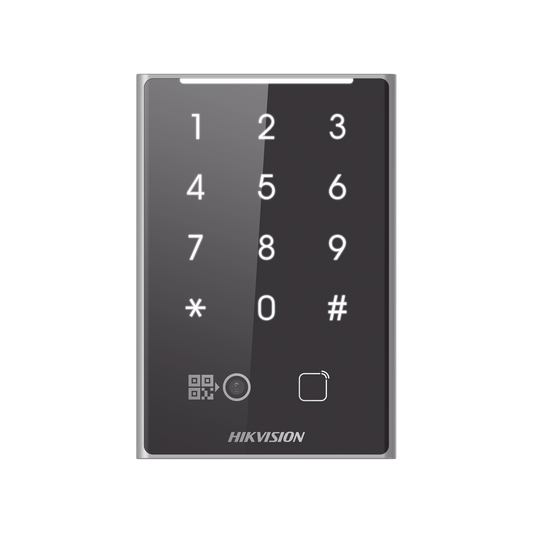 Lector de Tarjetas PROX EM y de Códigos QR / Teclado para Contraseña / Compatible con Controladores DSK2600 Series Hikvision / Comunicación RS485 y WIEGAND / IP65