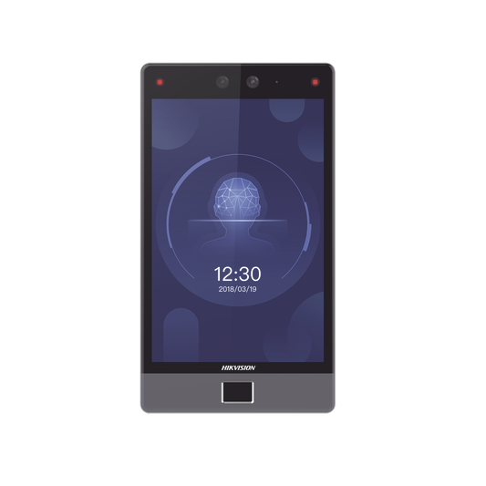 Terminal Facial Min Moe 8" Touch con Lector de Huellas / Delgada y Estética / PoE / 100,000 rostros / Exterior IP65 / Función de Videoportero y Lectura de Códigos QR / Lectura de tarjetas / HIK-IA