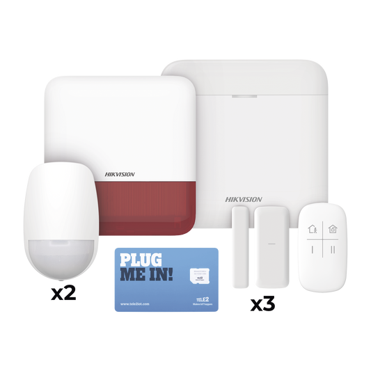 (AX PRO) KIT de Alarma AX PRO con GSM (3G/4G), Wi-Fi y Ethernet / Incluye: 1 Hub con batería de respaldo / 2 Sensores PIR / 3 Contactos Magnéticos Slim / 1 Control Remoto / 1 Sirena Roja Inalambrica Exterior