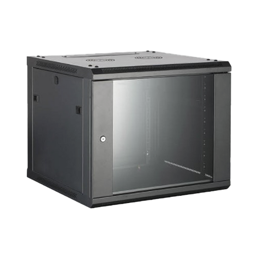 Gabinete para Montaje en Pared - Piso / Puerta de Cristal Templado / Cuerpo Fijo / 6 Unidades de Rack / 19" / Fabricado en Acero