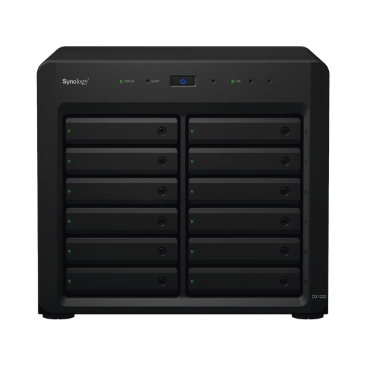 Unidad de Expansión Synology DX1222 | 12 Bahías para HDD/SSD SATA 3.5" o 2.5" | Intercambio en Caliente | Puerto Mini-SAS HD | Garantía de 5 Años.