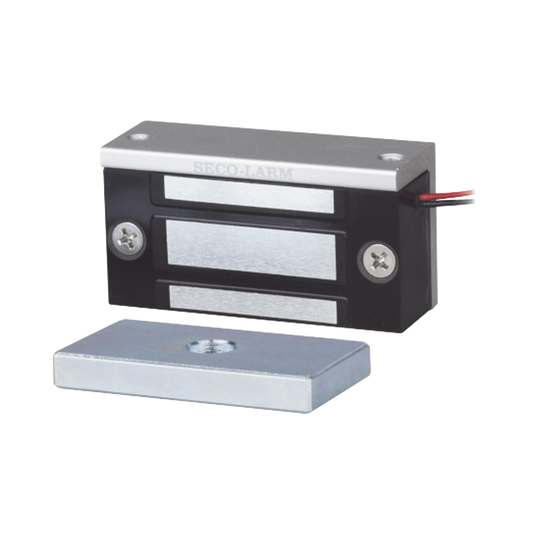 Chapa Magnética de 36 kg (80 Lbs) / Uso en Lockers o Gabinetes / 12~24 VDC / Tamaño Miniatura 70x31x19 mm / Protección MOV / Sin Magnetismo Residual / Montaje Completo