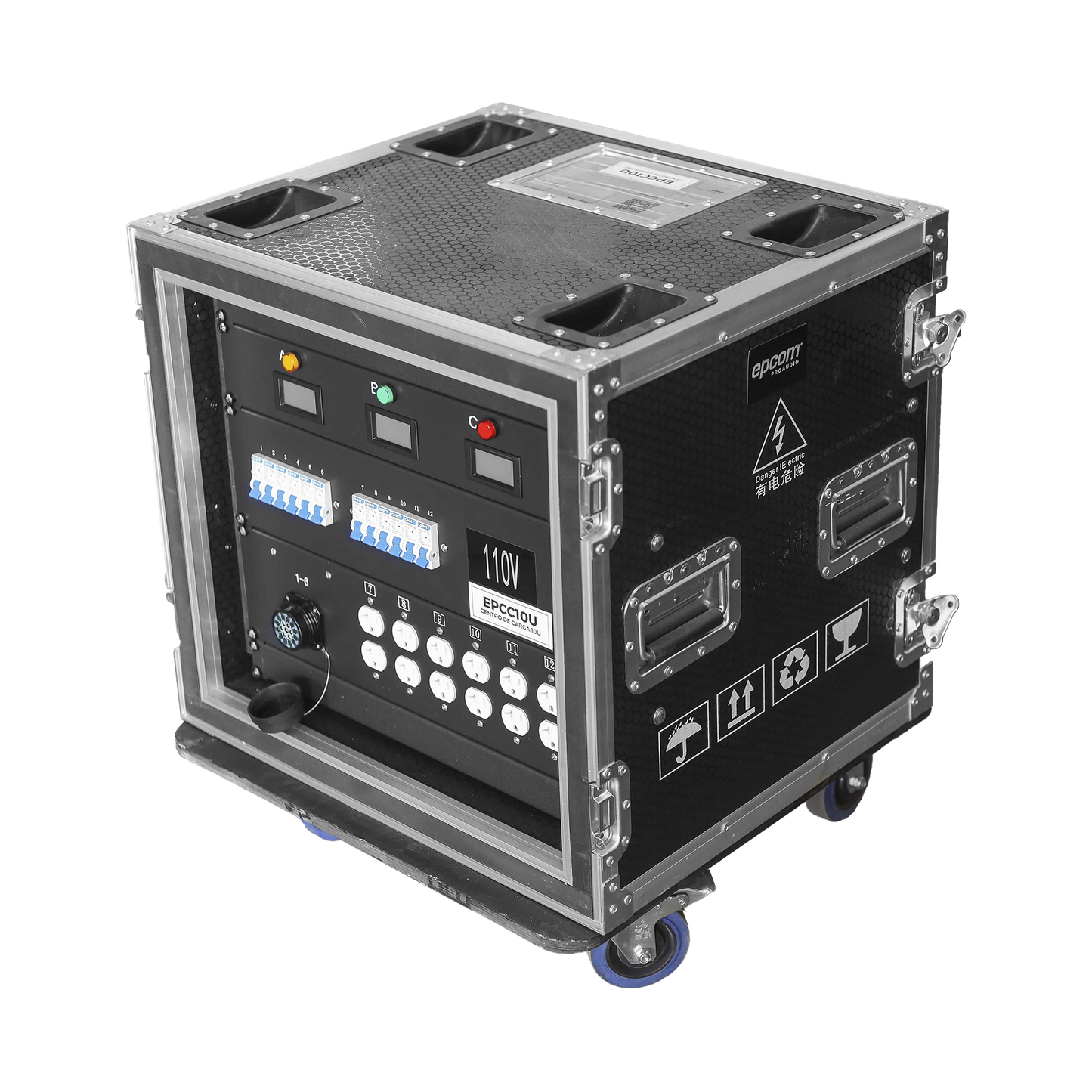 Centro de carga movil para instalaciones temporales con conexión TIPO socapex a 110v Y 220V | RACK 10U