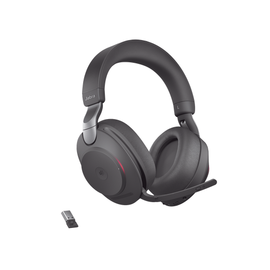 Jabra Evolve2 85, Auricular stereo versión MS con cancelación de ruido activa, dongle USB-A indicador de ocupado (Busylight)(28599-999-999)