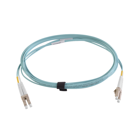 Jumper de Fibra Óptica Multimodo 50/125 XGLO OM4, LC-LC Duplex, OFNR, Color Aqua, 10 Metros