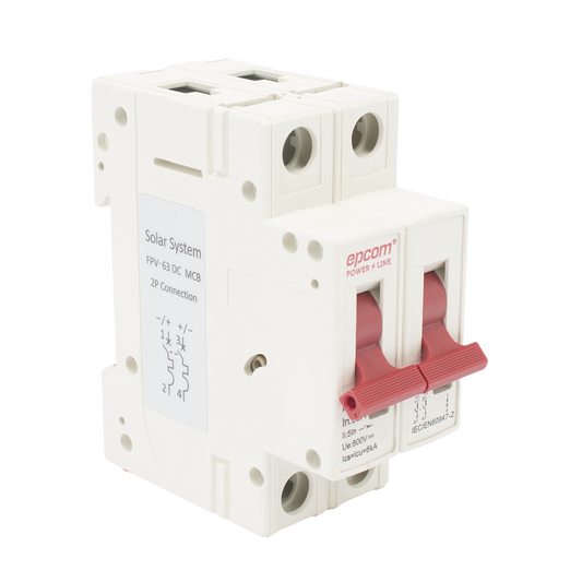 Protección Térmica/ Interrupción 2P, 63 A, Corriente Directa 800 Vcc para Aplicación Fotovoltaica Montaje Riel DIN