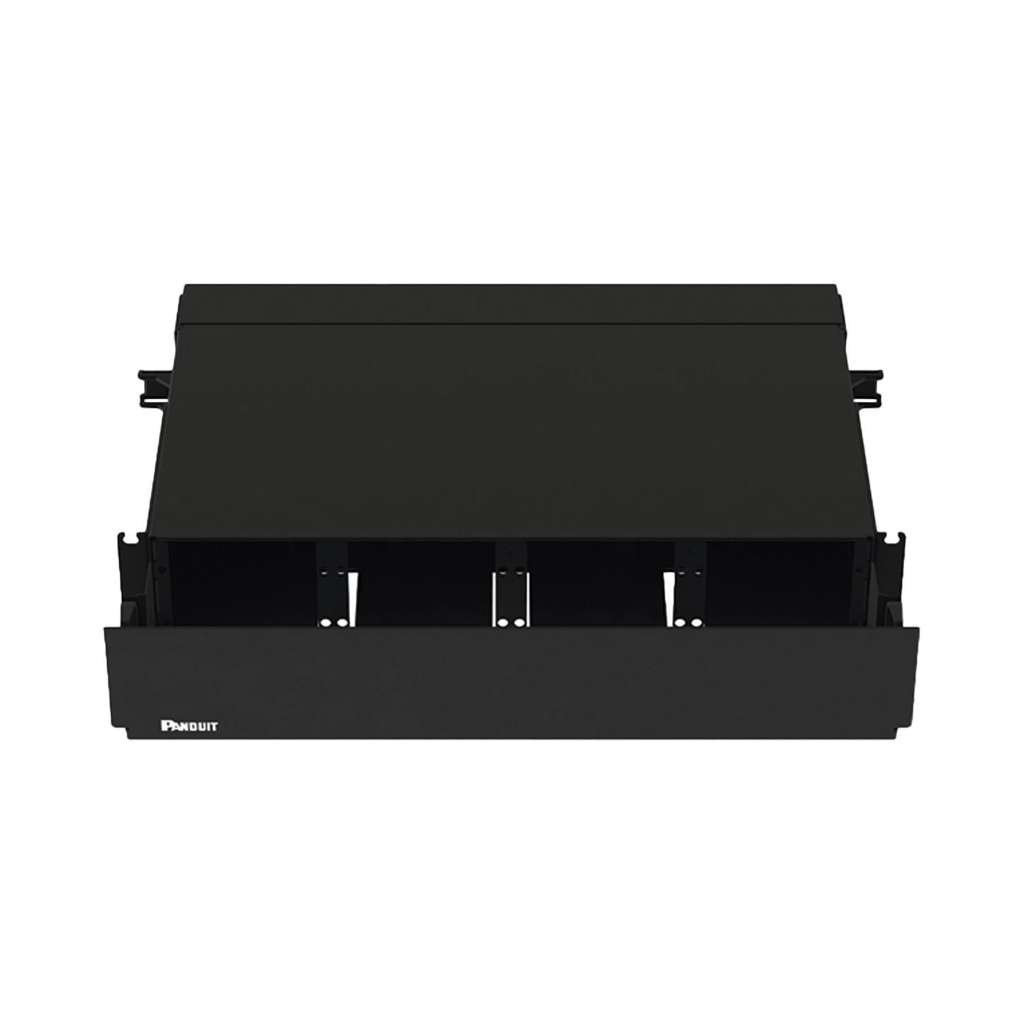Panel de Distribución de Fibra Óptica, Acepta 8 Placas FAP o FMP, Bandeja Deslizable, Hasta 192 Fibras, Color Negro, 2 UR