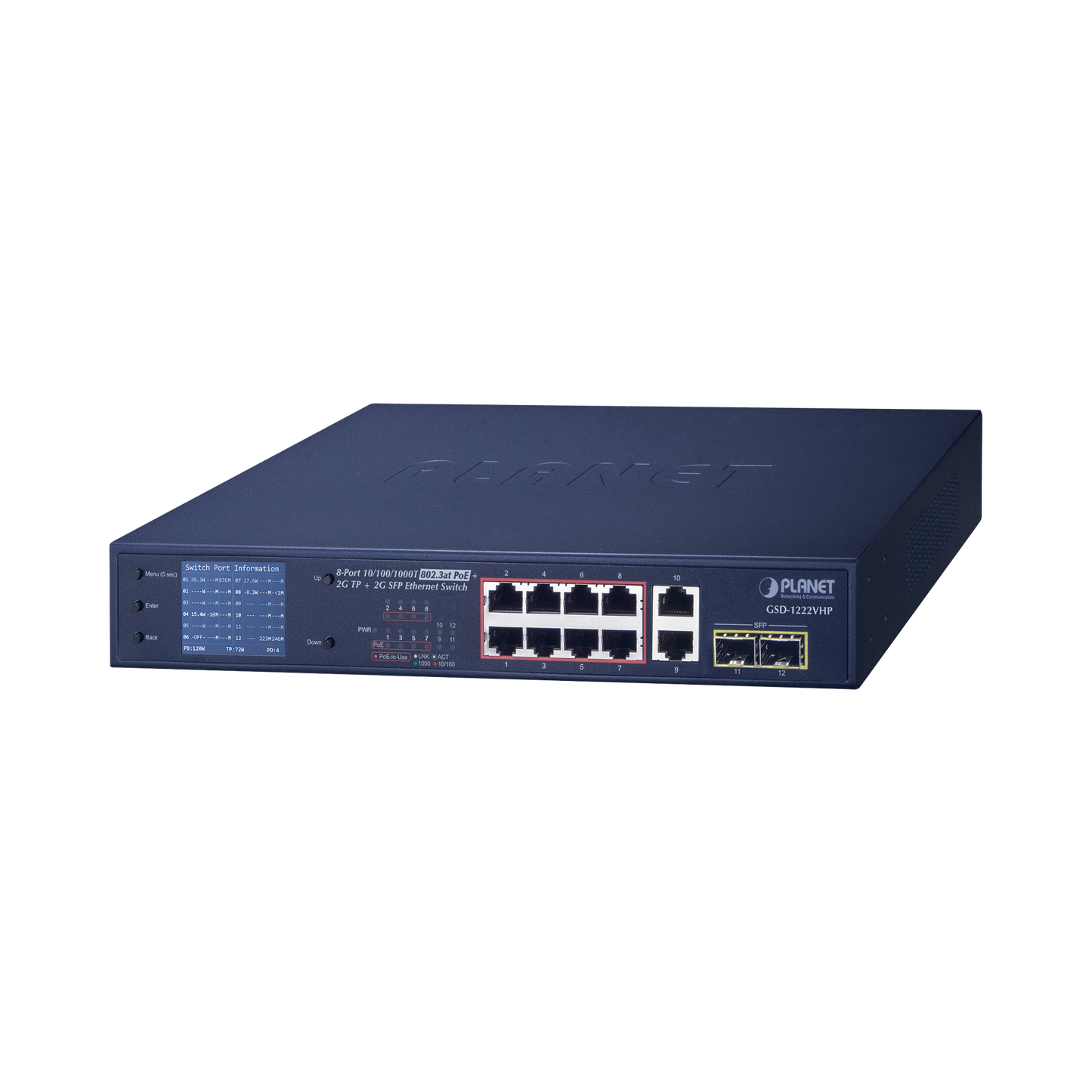Switch No Administrable 8 Puertos Gigabit con Modo Extender a 250 m, 2 Puertos Uplink 10/100/1000 Mbps, 2 Puertos SFP