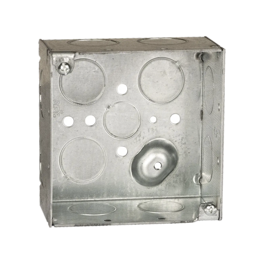 Caja Cuadrada Galvanizada de 4 x 4" / Profundidad 2 1/8 / 11 Entradas de 3/4" y 1 de 1/2".