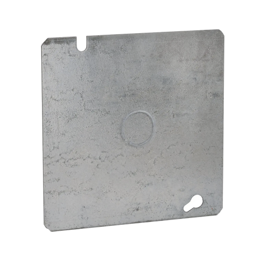Tapa Cuadrada Plana de Acero Galvanizado con Entrada de 1/2" para Caja de 4 11/16".