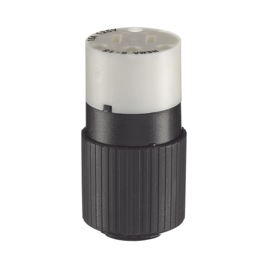 Conector de 15 A 125 V CA/ 2 Polos 3 Hilos/ Grado Industrial/ Color Blanco y Negro/ NEMA 5-15R.