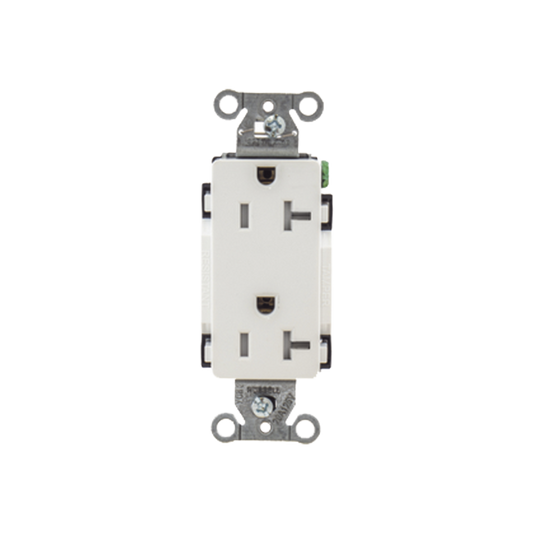 Contacto Duplex Decorador 20 A 125V / Resistente a manipulaciones / 2 Polos 3 Hilos/ Nema 5-20 R / Color Blanco / Grado Industrial.