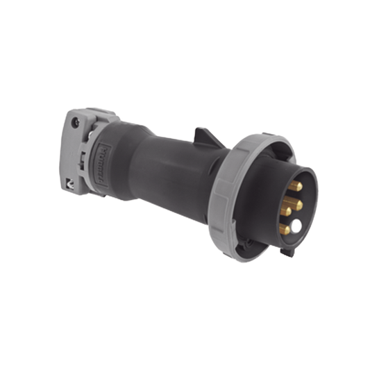 Enchufe Macho Pin and Sleeve Trifásico / 60 A 600 VCA 3 Fases / 3 Polos 4 Hilos / Hermético / Grado Industrial / Color Negro.