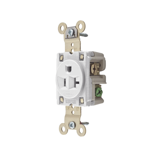 Contacto Sencillo / 20 A 125 V / 2 Polos 3 Hilos / Nema 5-20R / Color Blanco / Grado Industrial.