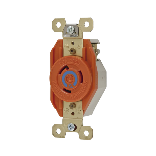 Receptáculo Sencillo de Media Vuelta/ 20 A 250 V CA / 2 Polos 3 Hilos / Nema L6-20R.
