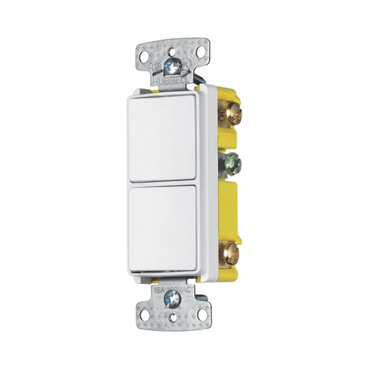 Interruptor Residencial 15 A 120-277 V, 1 Polo 3 Vías, Cableado lateral, Color Blanco.