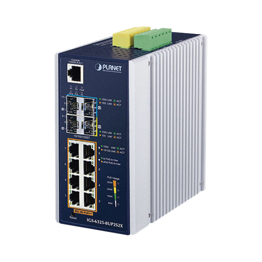 Switch Industrial Administrable Capa 3 con 8 Puertos Gigabit PoE 802.3bt, 2 Puertos SFP de 1 G/2.5 G, 2 Puertos SFP 10 G
