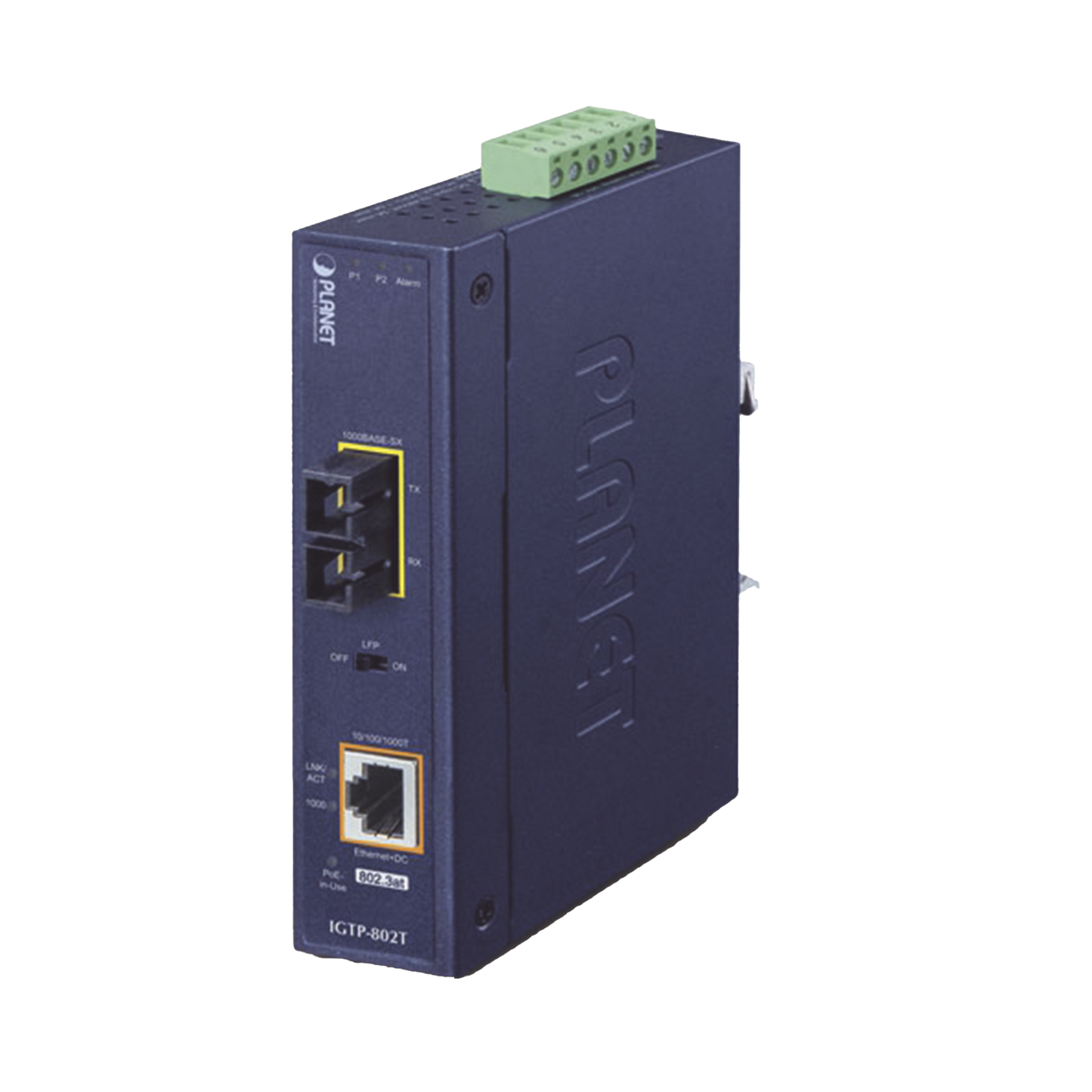 Convertidor de medios industrial PoE+ 1000BASE-SX a 10/100/1000BASE-T 802.3at (SC,MM) -550 m