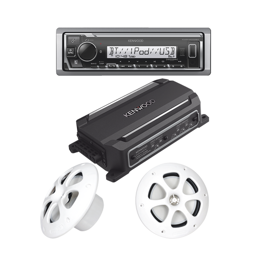 Kit de estereo con Bluetooth KMR-M332BT | Amplificador KAC-M5014 | mas Par de bocinas KFC-1613MRW