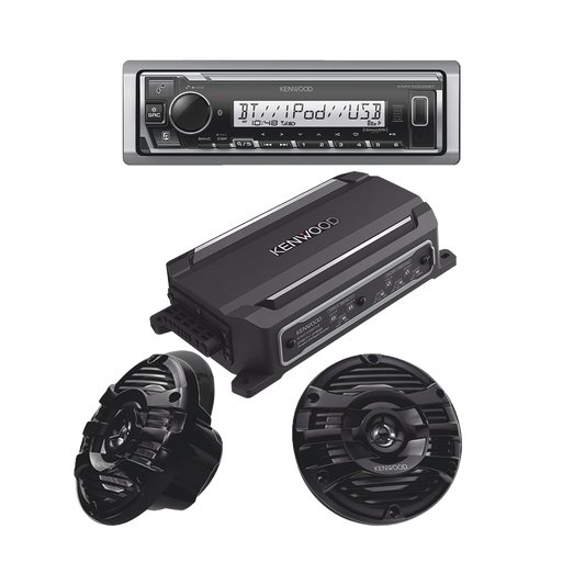 Kit de estéreo con Bluetooth KMR-M332BT | Amplificador KAC-M5014 | más Par de bocinas KFC-1653MRB