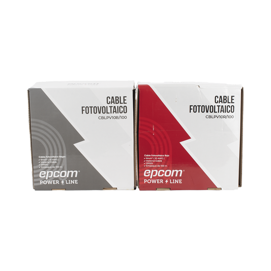 Kit de 2 rollos de 100 metros de cable fotovoltaico de cobre, rojo y negro, calibre 10 AWG (6mm²), Tipo PV, 1000/2000 V y 120°C.