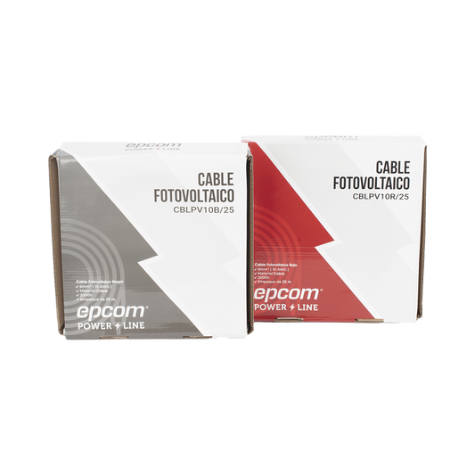 Kit de 2 rollos de 25 metros de cable fotovoltaico de cobre, rojo y negro, calibre 10 AWG (6mm²), Tipo PV, 1000/2000 V y 120°C.