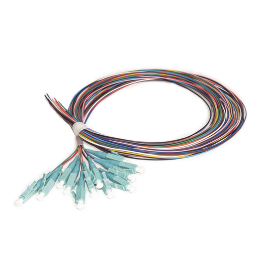 Kit de 12 Pigtails LC Multimodo OM3 50/125, Conectores Aqua, 2 Metros (6.56 Pies)